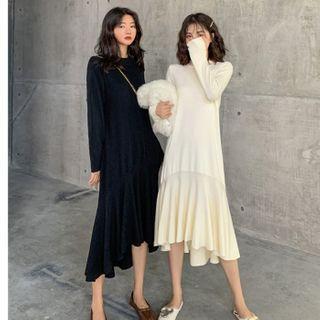 Ruffle Hem Midi A-line Knit Dress