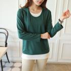Long-sleeve Layered-trim T-shirt