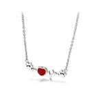 Fashion Cute Heart-shaped Paw 316l Stainless Steel Necklace With Red Cubic Zirconia Silver - One Size