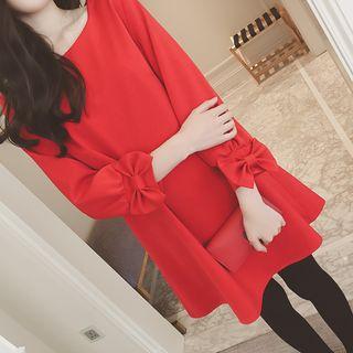Bow Long-sleeve A-line Minidress