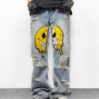 Smiley Face Distressed Jeans
