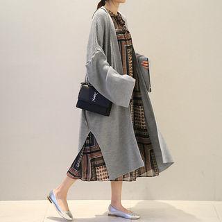 Wide-sleeve Open-front Long Cardigan