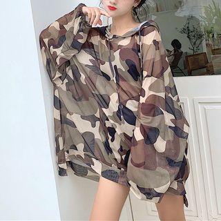 Camo Print Sheer Hoodie