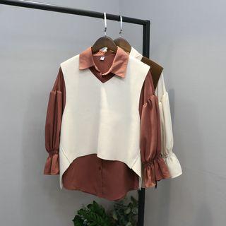 Set: Chiffon Blouse + V-neck Vest