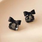 Alloy Bow Faux Crystal Earring 1 Pair - Silver Needle - As Shown In Figure - One Size