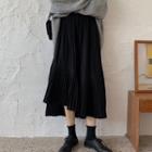 High-waist Plain Asymmetric Knit Long Skirt