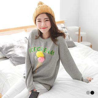 Ice Cream Graphic Fleece Lined Sweatshirt