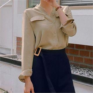 Long-sleeve Flap-detail Blouse