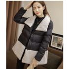 Color Block Padded Jacket With Belt