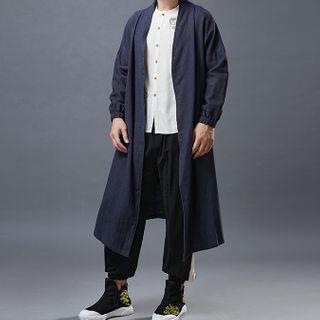 Long-sleeve Midi Coat Blue - One Size