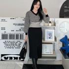 Asymmetric-hem Slit-front Midi Skirt