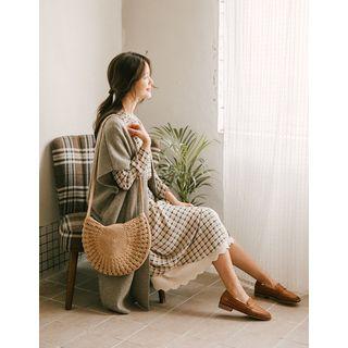 Drawstring-waist Plaid Maxi Shirtdress