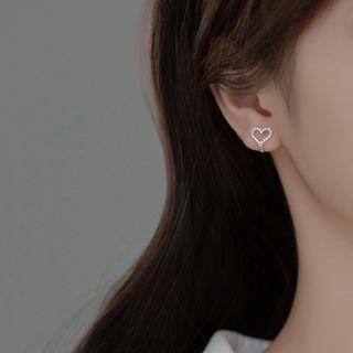 Rhinestone Heart Ear Cuff 1 Pair - Silver - One Size