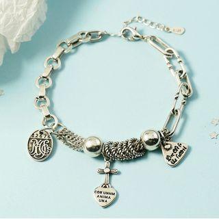 Heart & Cross Pendant Bracelet As Shown In Figure - One Size