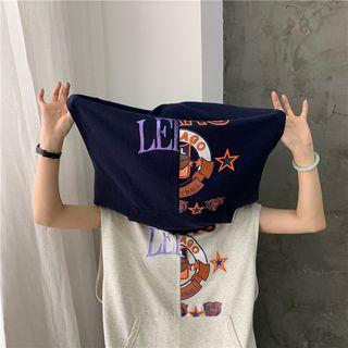 Sleeveless Plain Crew-neck Loose-fit Print T-shirt