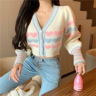 Heart Print Cardigan Pink & Blue Hearts - White - One Size