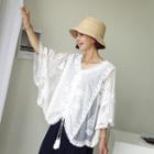 Batwing-sleeve Tassel-trim See-through Top Ivory - One Size