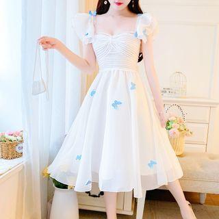 Flutter Sleeve Square Neck Butterfly A-line Dress