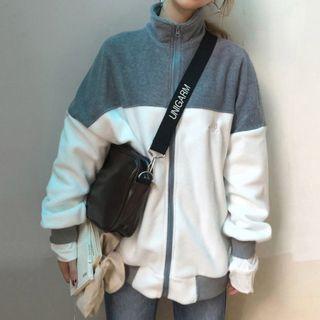 Color Block Zip Jacket Dirty White - One Size