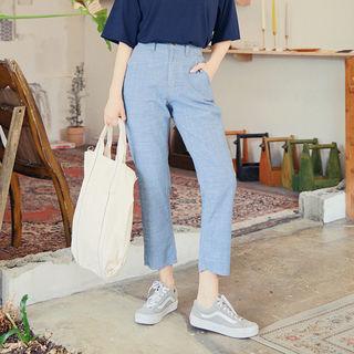 Band-waist Washed Straight Jeans