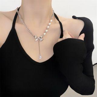 Bow Pendant Faux Pearl Alloy Choker White Faux Pearl - Silver - One Size