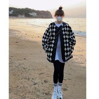 Argyle Fleece Panel Button-up Jacket