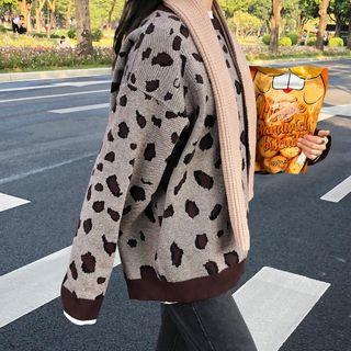 Leopard Print Sweater Coffee - One Size