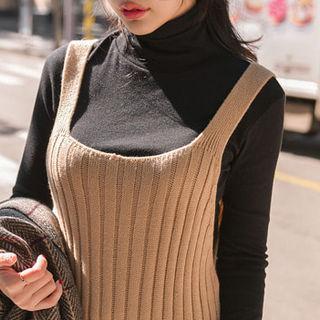 Ruffle-hem Ribbed Knit Jumper Dress