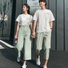 Couple Matching Short-sleeve Letter T-shirt / Cropped Pants / Wide-leg Suspender Pants