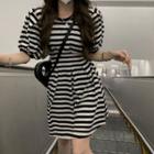 Puff Short-sleeve Striped Dress