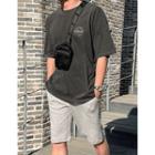 Elbow-sleeve Pigment Letter T-shirt