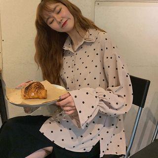 Long-sleeve Flare Cuff Polka Dot Shirt
