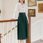 Set: Plain Shirt + High Waist Midi A-line Skirt