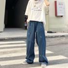 High-waist Denim Straight Leg Wide-leg Pants