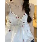 Lace-up Cherry Pattern Camisole Top