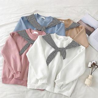 Mock Two-piece Striped Lace-up Panel Long-sleeve Sweatshirt