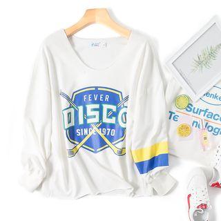 Long Sleeve Print Pullover White - One Size
