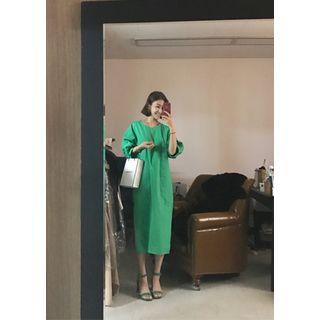 3/4-sleeve Cotton Midi Dress