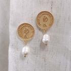 Faux Pearl Coin Dangle Earring As Shown In Figure - One Size