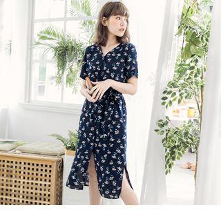 Short Sleeve Floral Button Dress