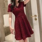 Short-sleeve Sequined Fringed A-line Dress