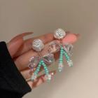 Bow Rhinestone Bead Dangle Earring 1 Pair - Aqua Green & White - One Size