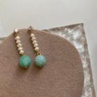 Sterling Silver Faux Pearl Drop Earring 1 Pair - White & Green - One Size