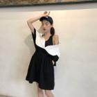 Color Block Short-sleeve Zip Dress