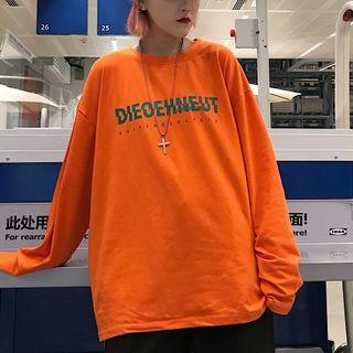 Lettering Long-sleeve T-shirt Tangerine - One Size