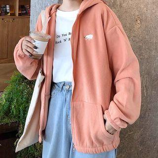Embroidered Fleece Zip-up Hoodie
