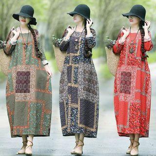 Long-sleeve Patterned Midi Tunic Dress