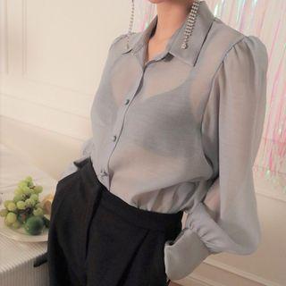 Long-sleeve Chiffon Shirt As Shown In Figure - One Size