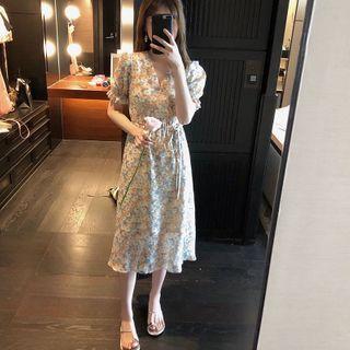 Puff Sleeve Floral Print A-line Dress