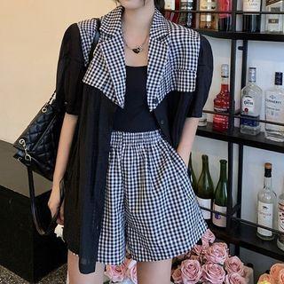 Short-sleeve Gingham Panel Shirt / Shorts